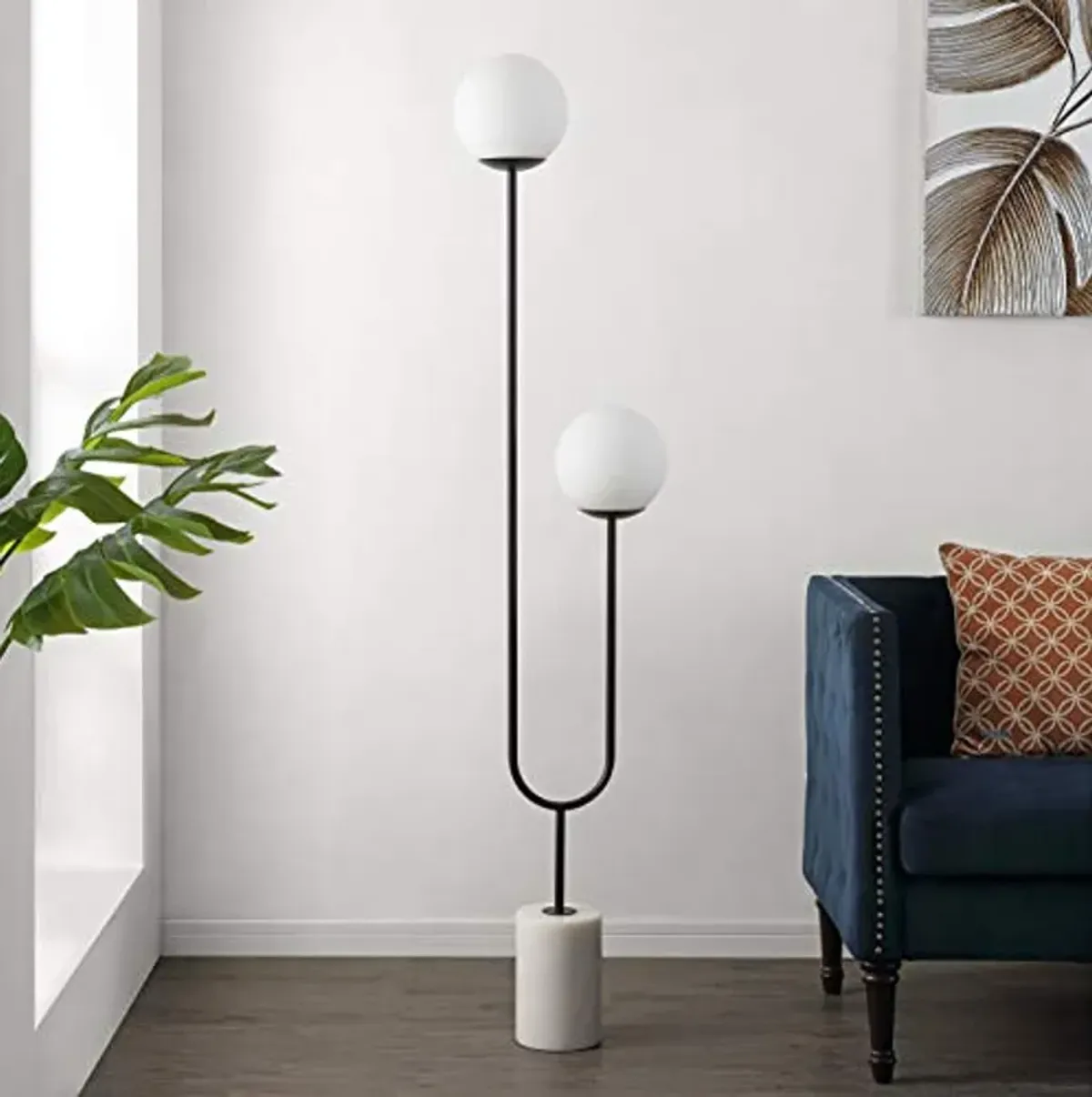 Safavieh Lighting Collection Leif Modern Orb 68-inch 2-Light Black Iron/Marble Floor Lamp (LED Bulb Included)