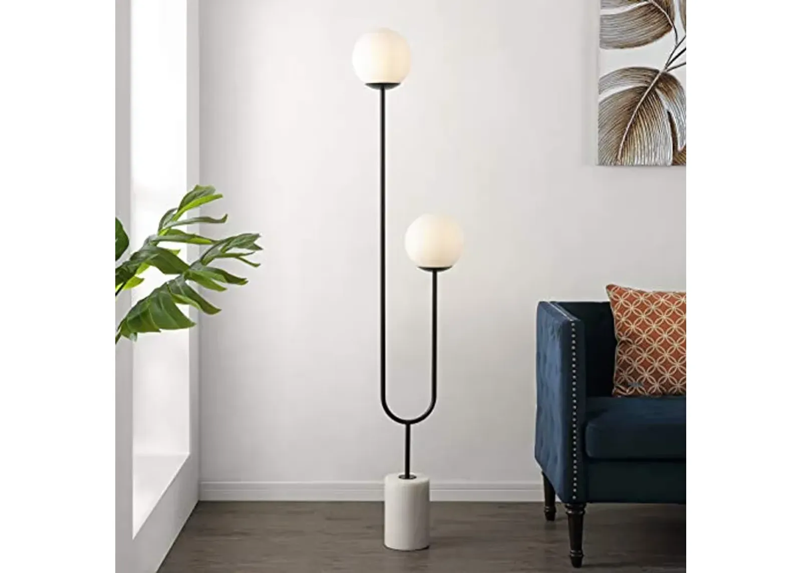 Safavieh Lighting Collection Leif Modern Orb 68-inch 2-Light Black Iron/Marble Floor Lamp (LED Bulb Included)