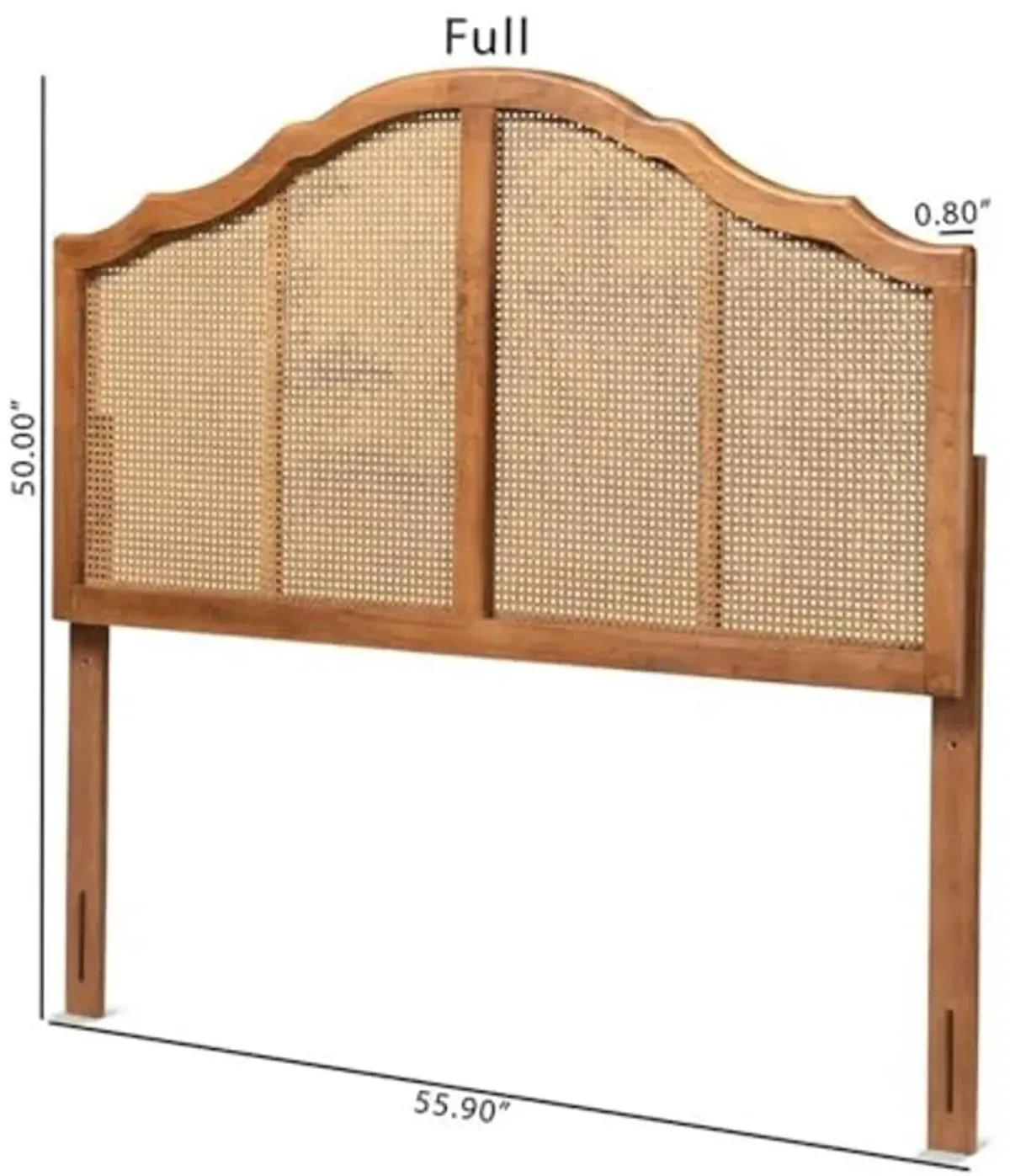 Baxton Studio Iris Vintage Classic and Traditional Ash Walnut Finished Wood and Synthetic Rattan King Size Arched Headboard