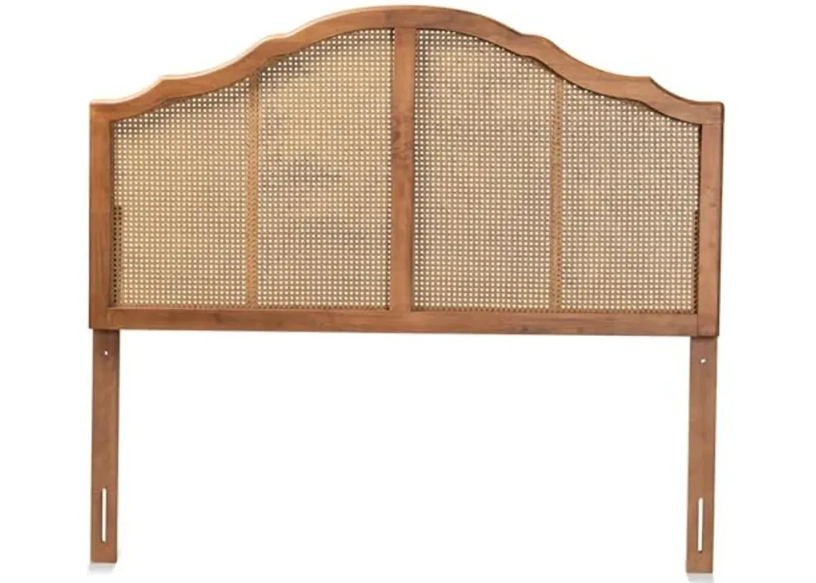 Baxton Studio Iris Vintage Classic and Traditional Ash Walnut Finished Wood and Synthetic Rattan King Size Arched Headboard