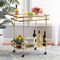Baxton Studio Destin Gold Finished Metal and Glass 2-Tier Mobile Wine Bar Cart