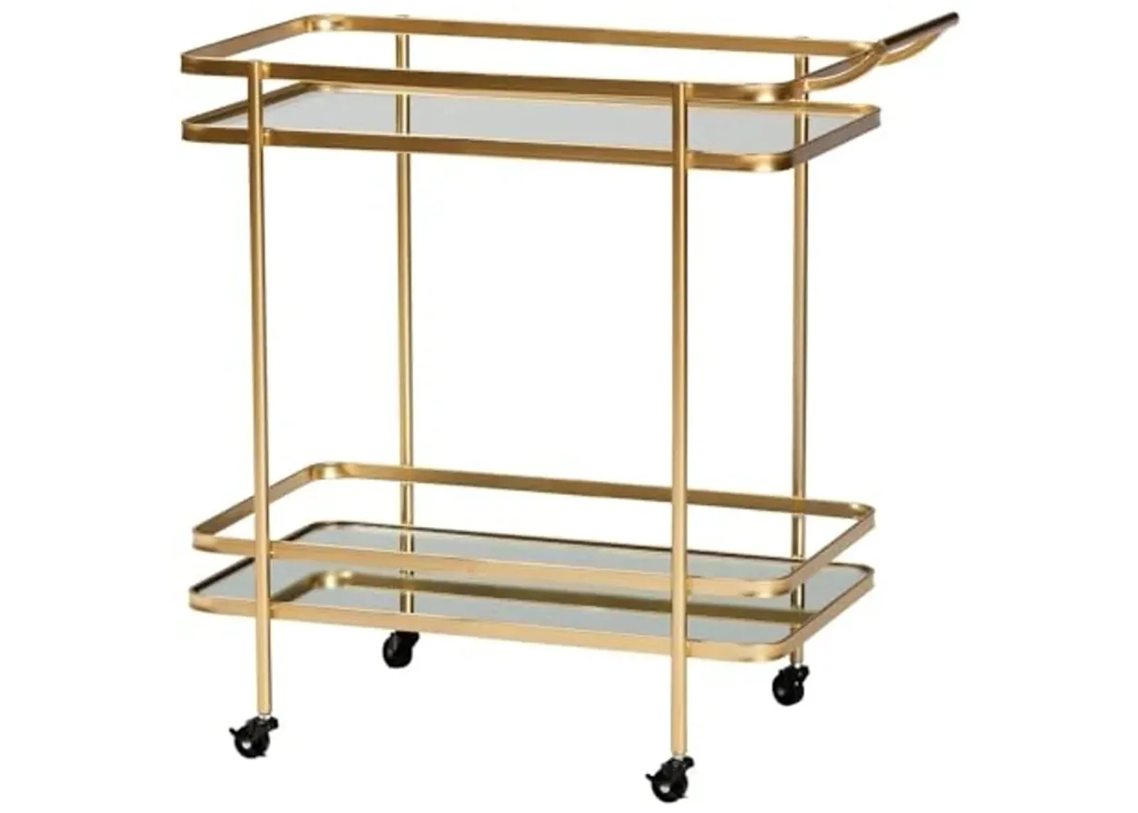 Baxton Studio Destin Modern and Contemporary Glam Brushed Gold Finished Metal and Mirrored Glass 2-Tier Mobile Wine Bar Cart