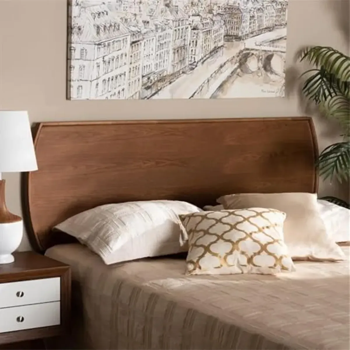 Baxton Studio Laurien Walnut Finished Wood Queen Size Headboard