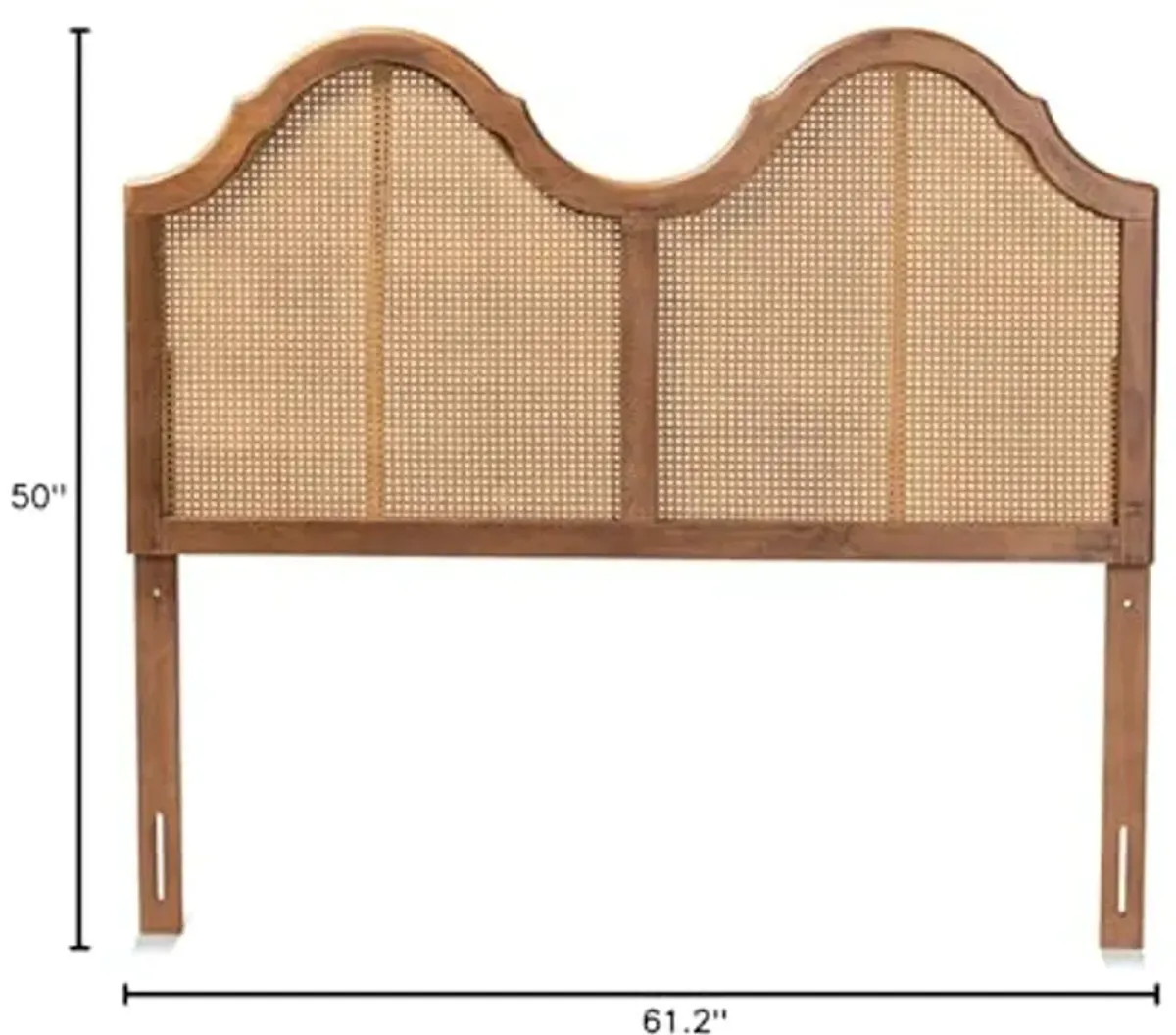 Baxton Studio Hazel Vintage Classic and Traditional Ash Walnut Finished Wood and Synthetic Rattan Queen Size Arched Headboard