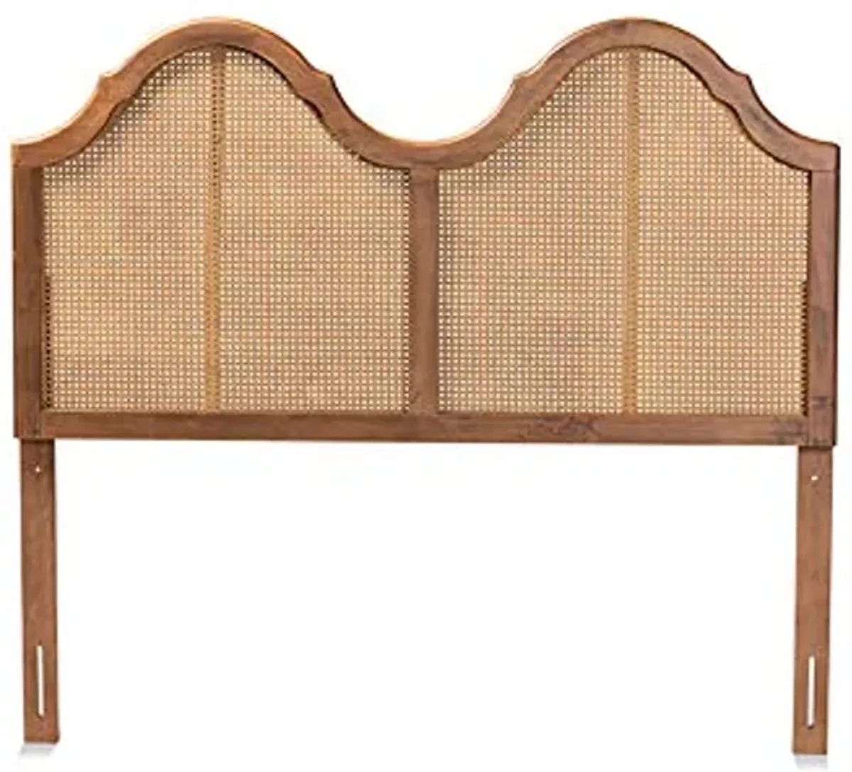 Baxton Studio Hazel Vintage Classic and Traditional Ash Walnut Finished Wood and Synthetic Rattan Queen Size Arched Headboard