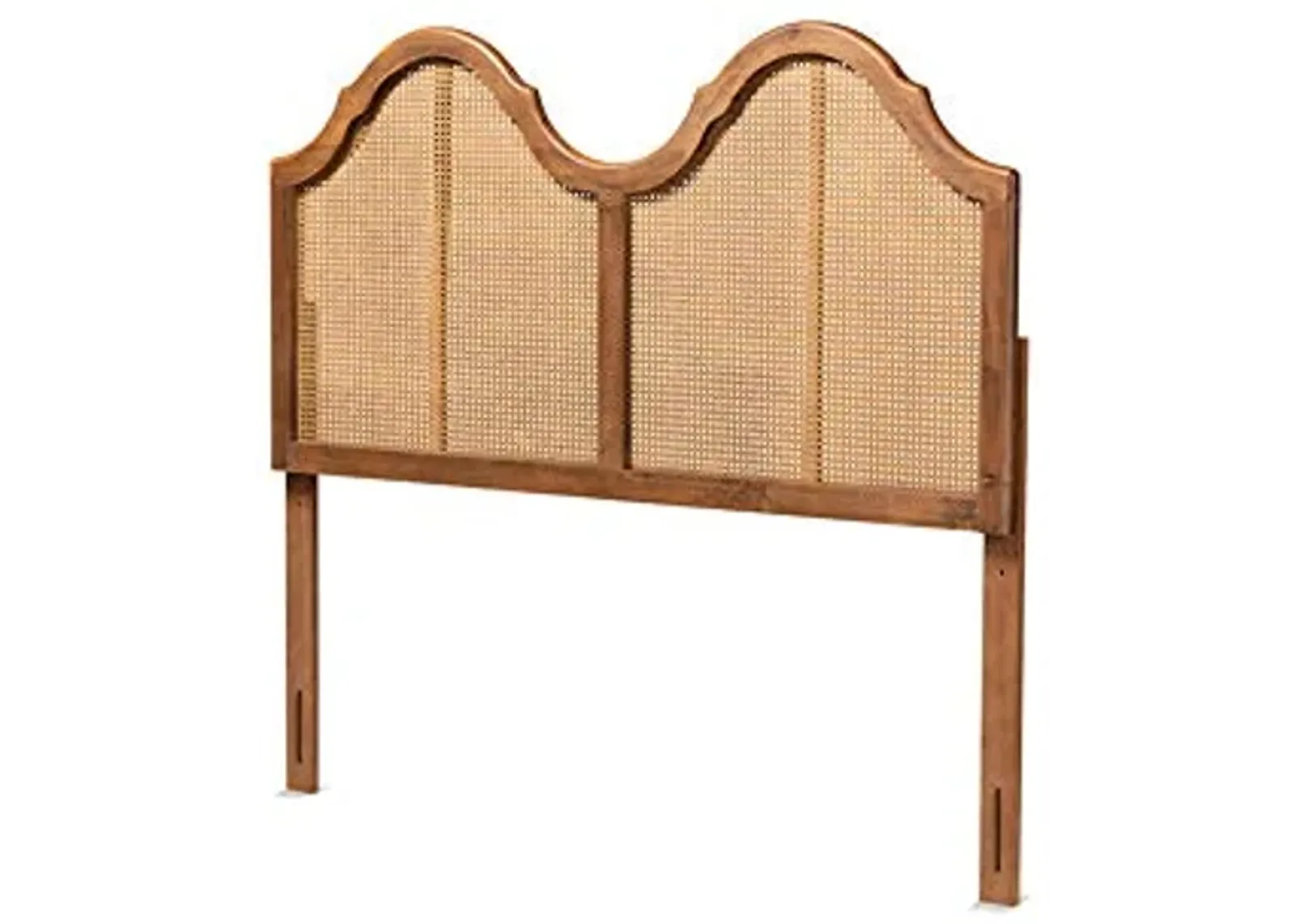 Baxton Studio Hazel Vintage Classic and Traditional Ash Walnut Finished Wood and Synthetic Rattan Queen Size Arched Headboard