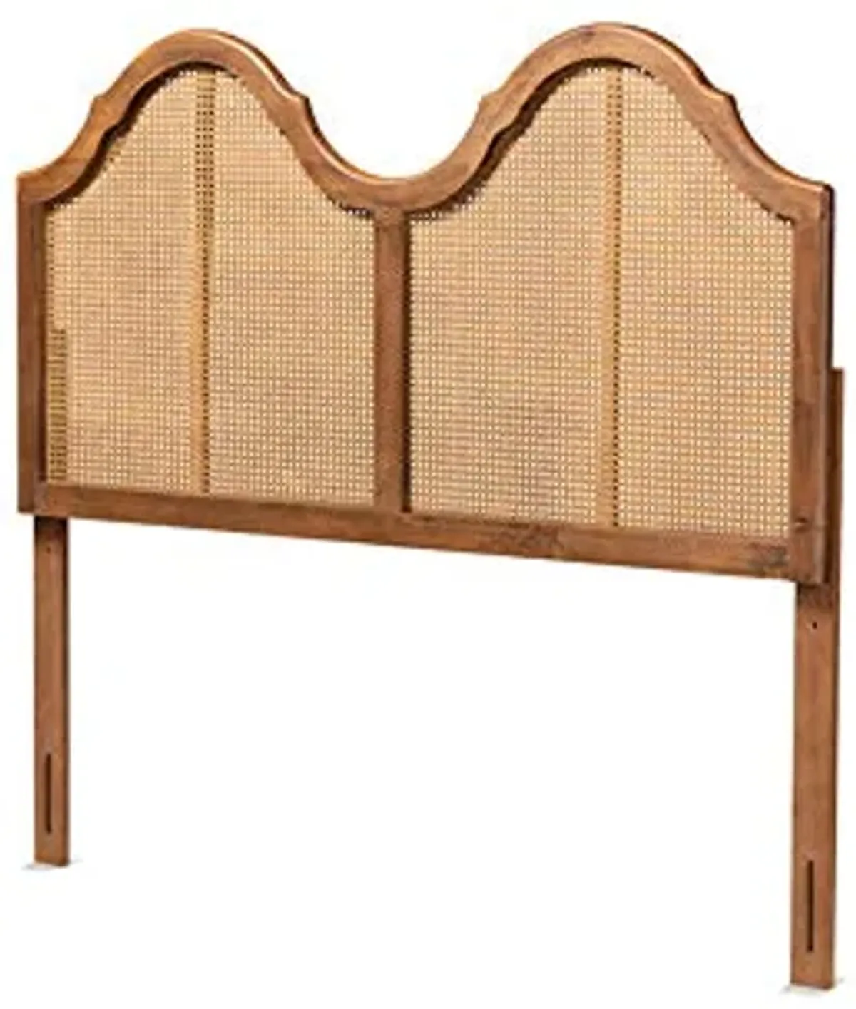 Baxton Studio Hazel Vintage Classic and Traditional Ash Walnut Finished Wood and Synthetic Rattan Queen Size Arched Headboard