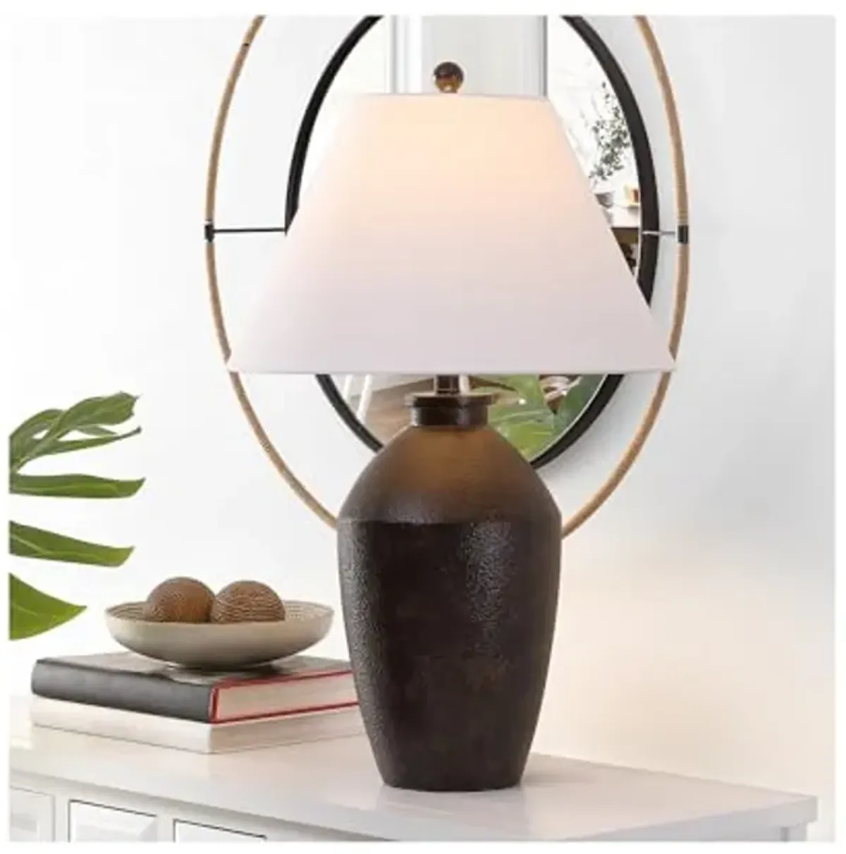 SAFAVIEH Lighting Collection Rani Modern Rustic Farmhouse Brown 30-inch Bedroom Living Room Home Office Desk Nightstand Table Lamp (LED Bulb Included)