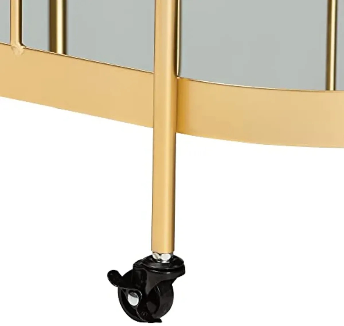 Baxton Studio Kamal Modern and Contemporary Glam Brushed Gold Finished Metal and Mirrored Glass 2-Tier Mobile Wine Bar Cart