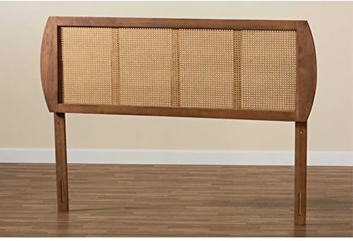 Baxton Studio Harris Mid-Century Modern Ash Walnut Finished Wood and Synthetic Rattan Queen Size Headboard