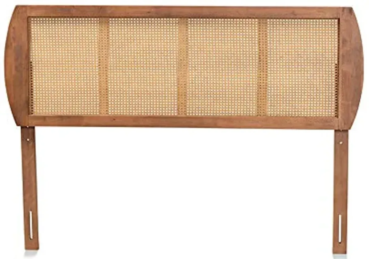 Baxton Studio Harris Mid-Century Modern Ash Walnut Finished Wood and Synthetic Rattan Queen Size Headboard