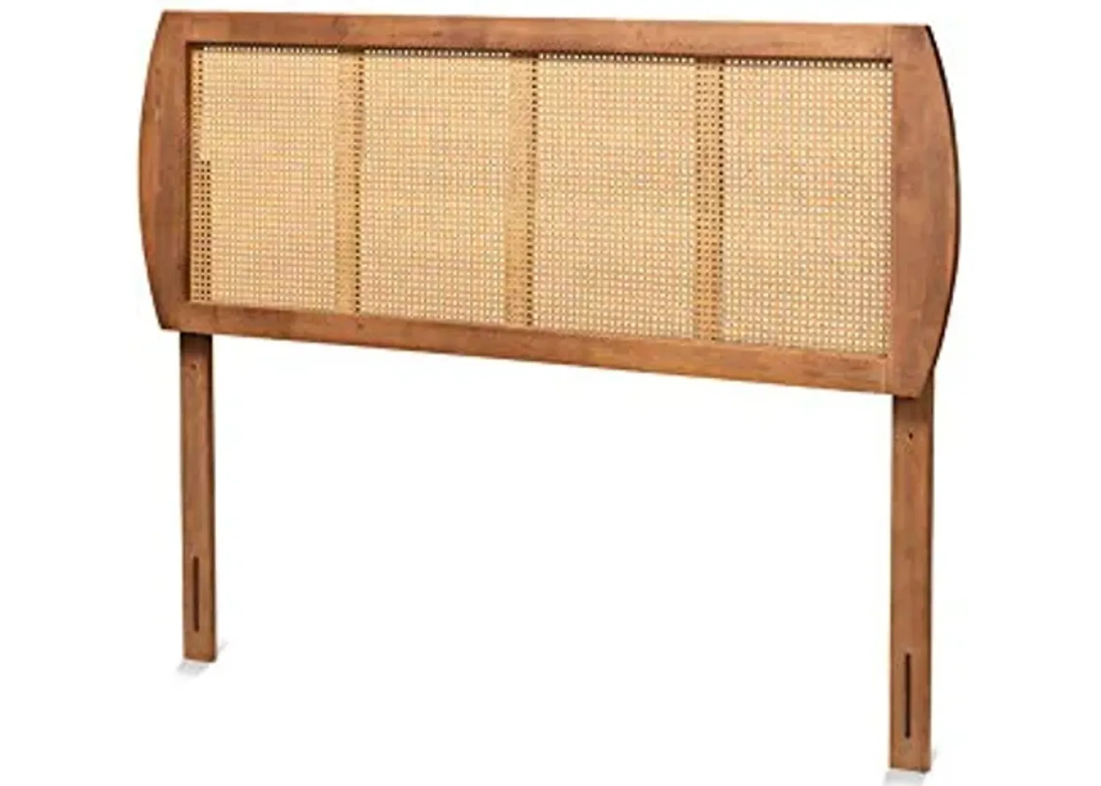 Baxton Studio Harris Mid-Century Modern Ash Walnut Finished Wood and Synthetic Rattan Queen Size Headboard