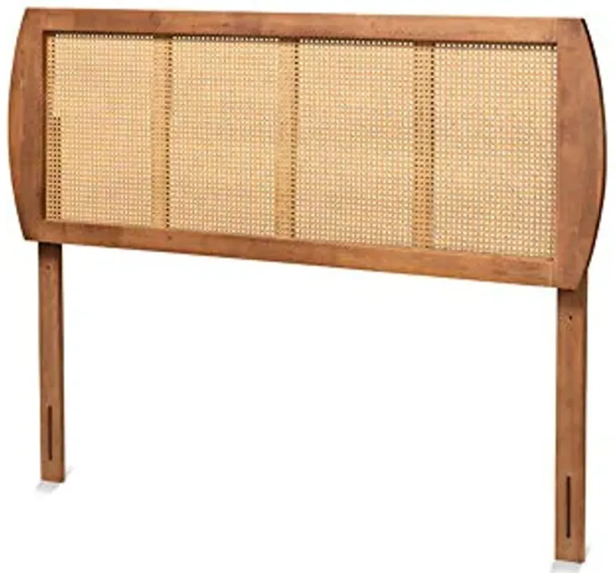 Baxton Studio Harris Mid-Century Modern Ash Walnut Finished Wood and Synthetic Rattan Queen Size Headboard