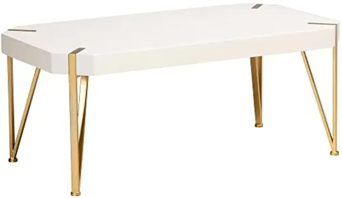 Baxton Studio Kassa Contemporary Glam and Luxe Brushed Gold Metal and White Finished Wood Coffee Table