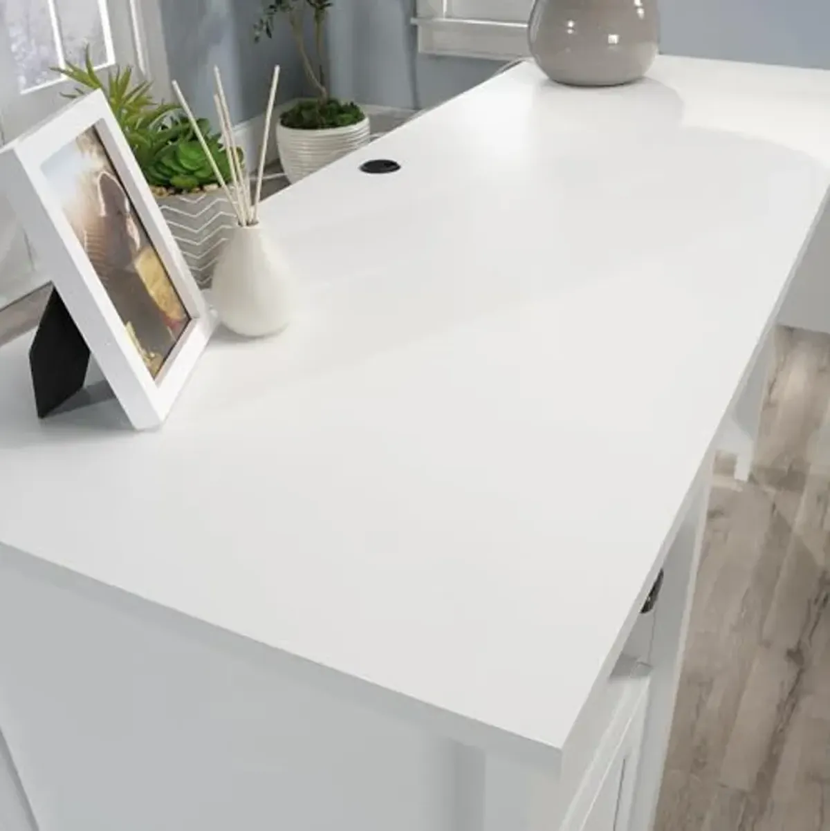 Sauder County Line L-Desk, Soft White Finish