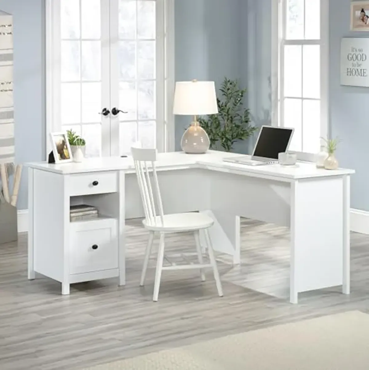 Sauder County Line L-Desk, Soft White Finish