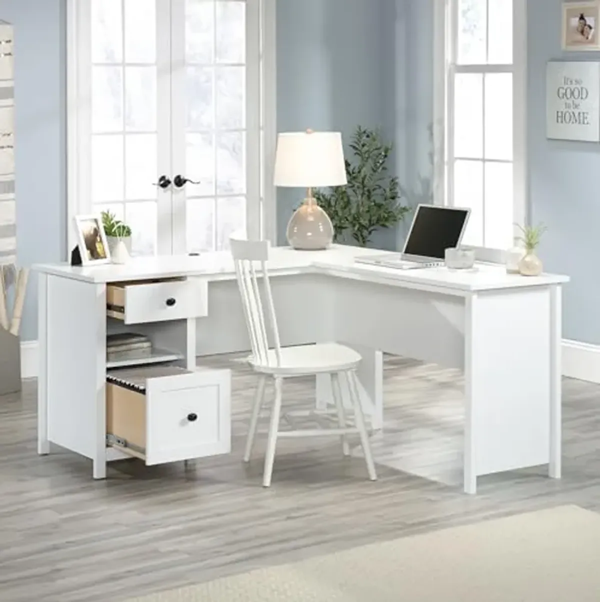 Sauder County Line L-Desk, Soft White Finish