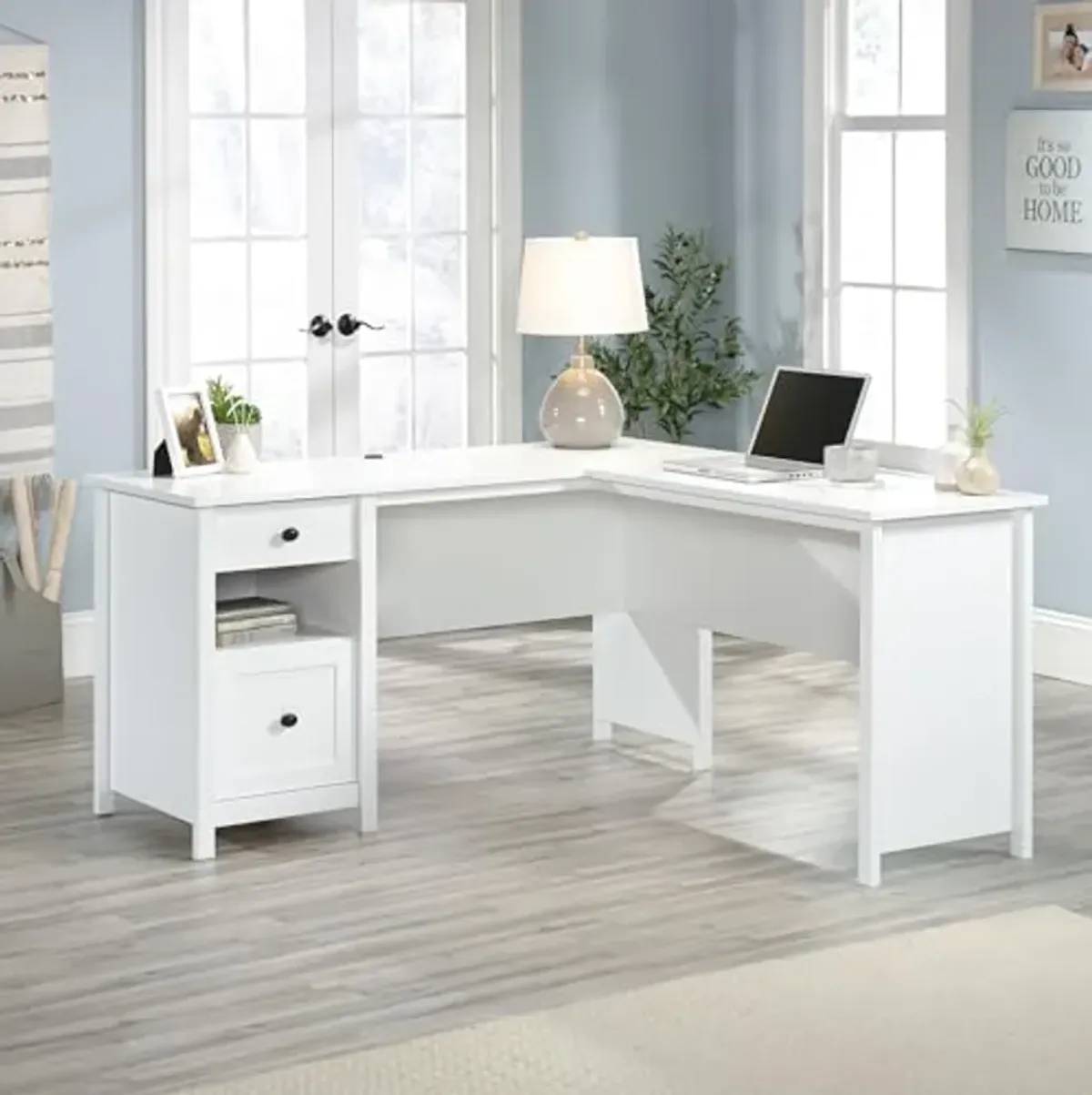 Sauder County Line L-Desk, Soft White Finish