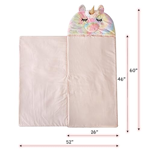 Idea Nuova Heritage Kids Rainbow Faux Fur Figural Unicorn Hooded Sleeping Bag, Ages 3+,26"x46"