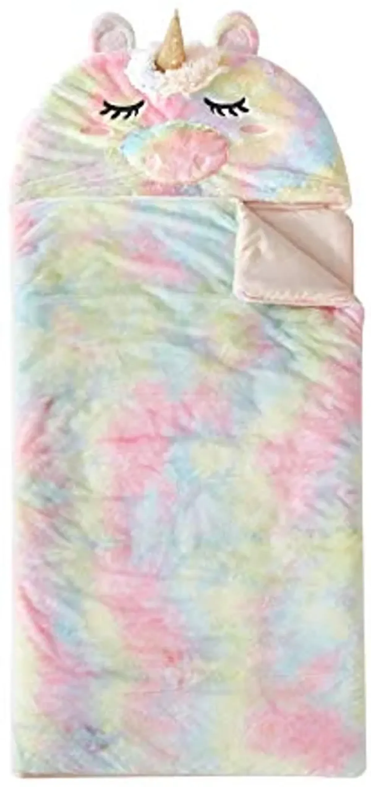 Idea Nuova Heritage Kids Rainbow Faux Fur Figural Unicorn Hooded Sleeping Bag, Ages 3+,26"x46"