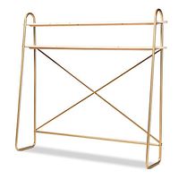 Baxton Studio Merida Glam and Luxe Brushed Gold Finished Metal and Natural Brown Finished Wood 2-Tier Over Bed Queen Size Storage Display Shelf