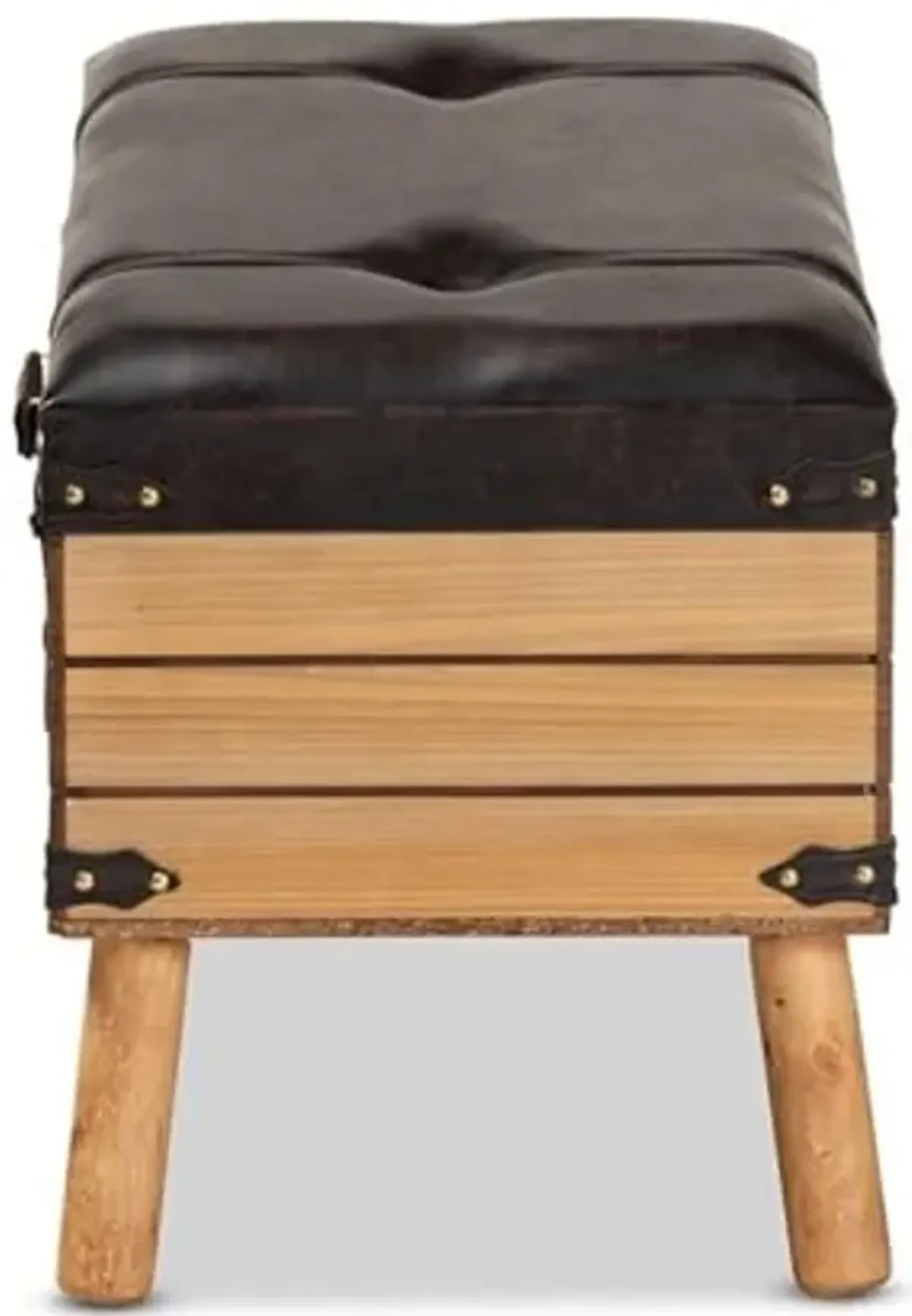 Baxton Studio Amena Rustic Transitional Dark Brown PU Leather Upholstered and Oak Finished Wood Large Storage Ottoman