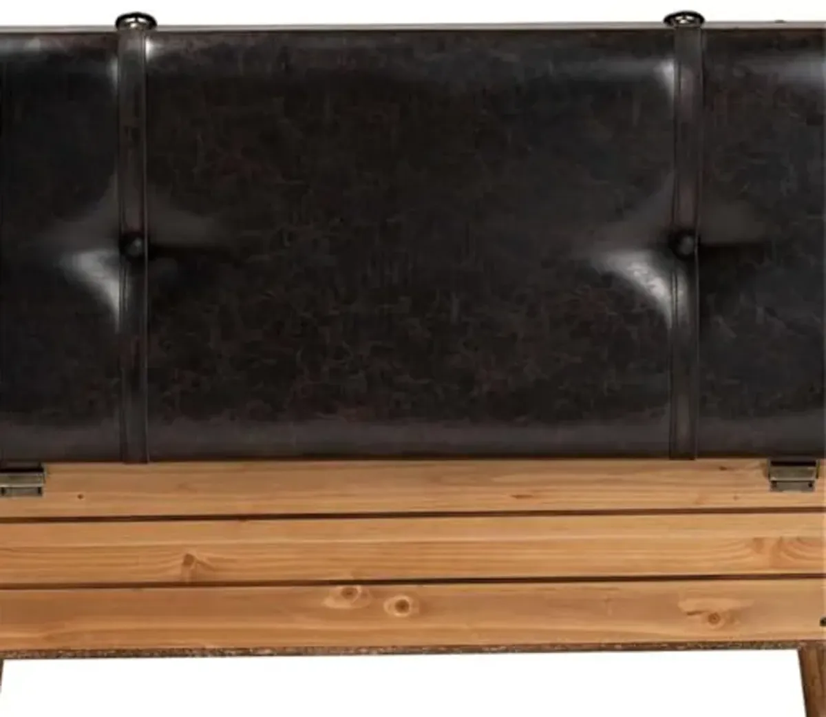 Baxton Studio Amena Rustic Transitional Dark Brown PU Leather Upholstered and Oak Finished Wood Large Storage Ottoman