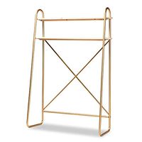 Baxton Studio Merida Glam and Luxe Brushed Gold Finished Metal and Natural Brown Finished Wood 2-Tier Over Bed Twin Size Storage Display Shelf Natural/Gold