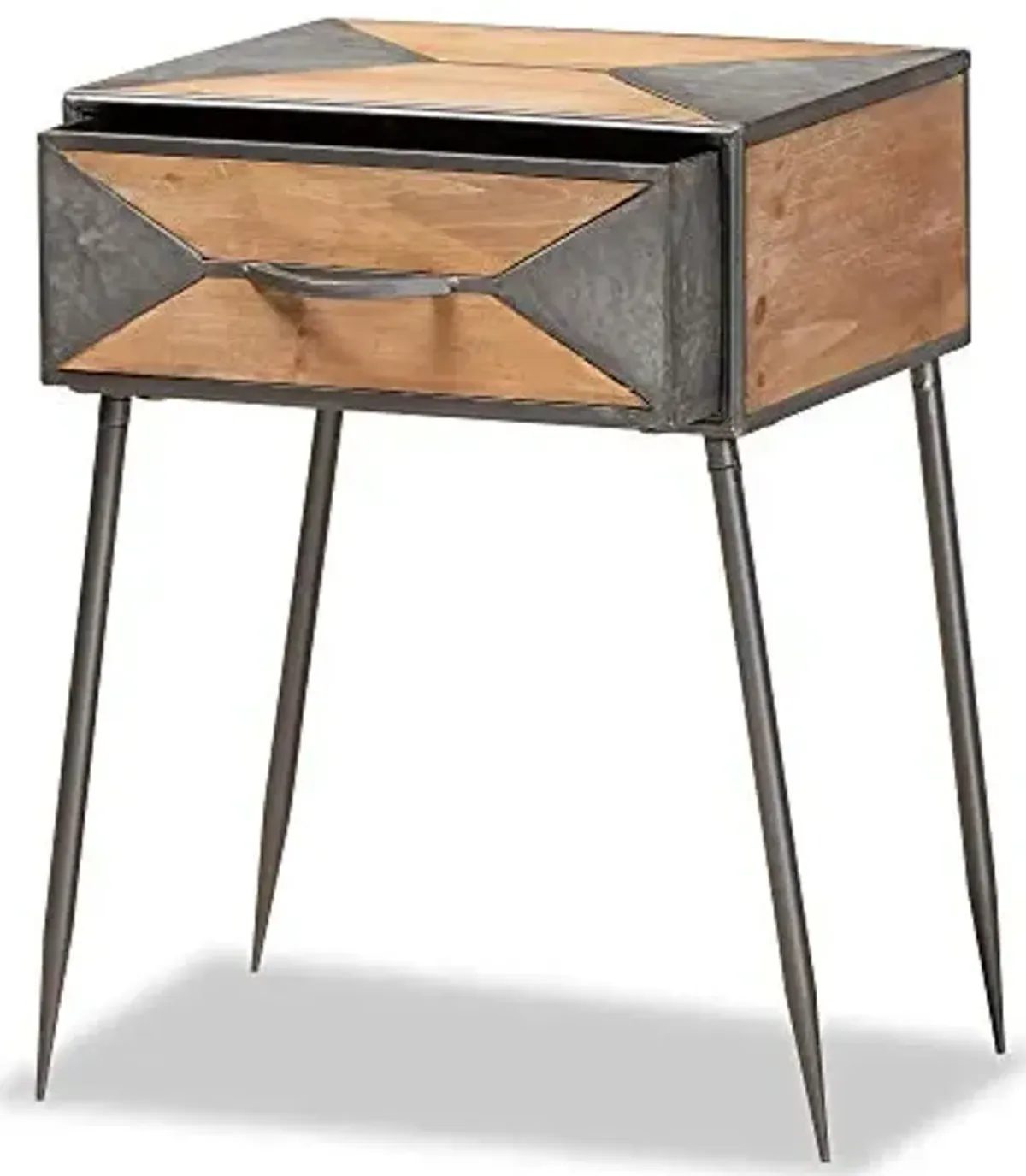 Baxton Studio Laurel Rustic Industrial Antique Grey Finished Metal and Whitewashed Oak Brown Finished Wood 1-Drawer End Table