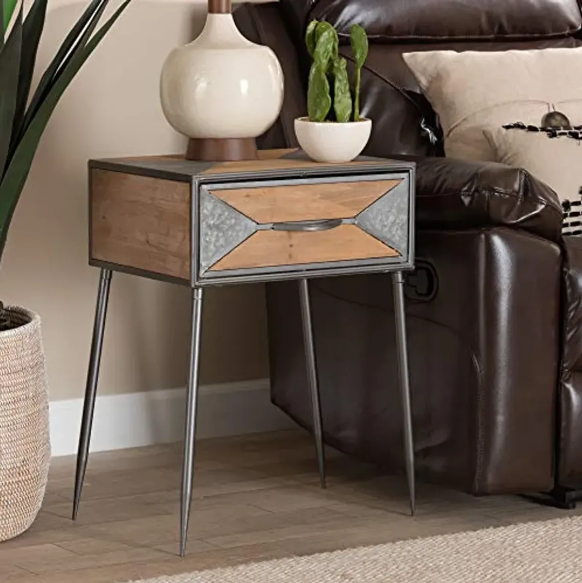 Baxton Studio Laurel End Table, Grey/Oak Brown