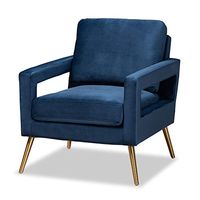 Baxton Studio Leland Chairs, Navy Blue/Gold