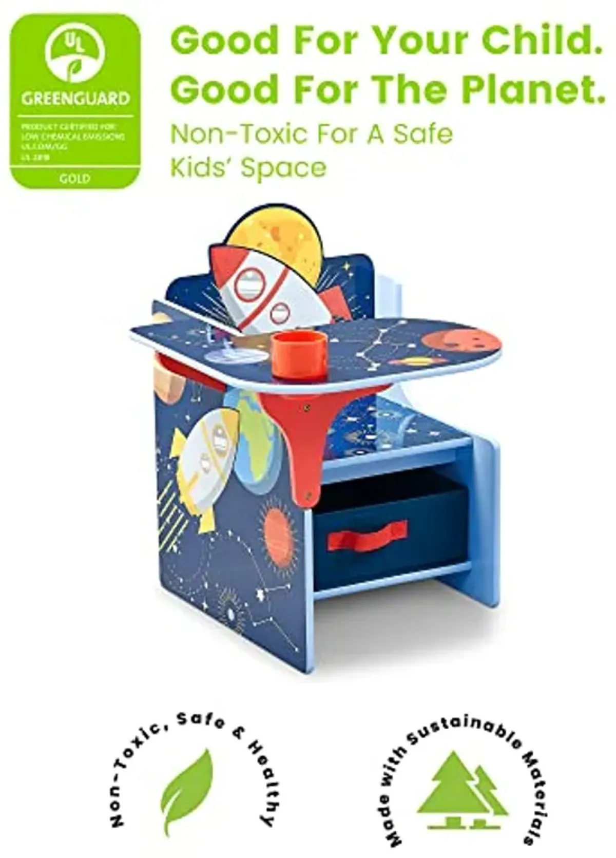 Delta Children Space Adventures Chair Desk with Storage Bin - Ideal for Arts & Crafts, Snack Time, Homeschooling, Homework & More - Greenguard Gold Certified, Blue