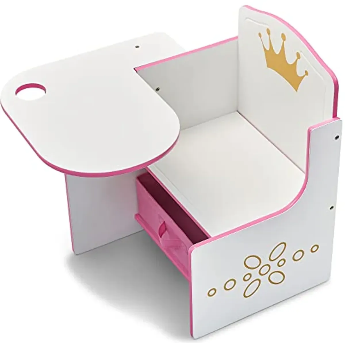 Delta Children Princess Crown Chair Desk with Storage Bin - Ideal for Arts & Crafts, Snack Time, Homeschooling, Homework & More - Greenguard Gold Certified, White/Pink