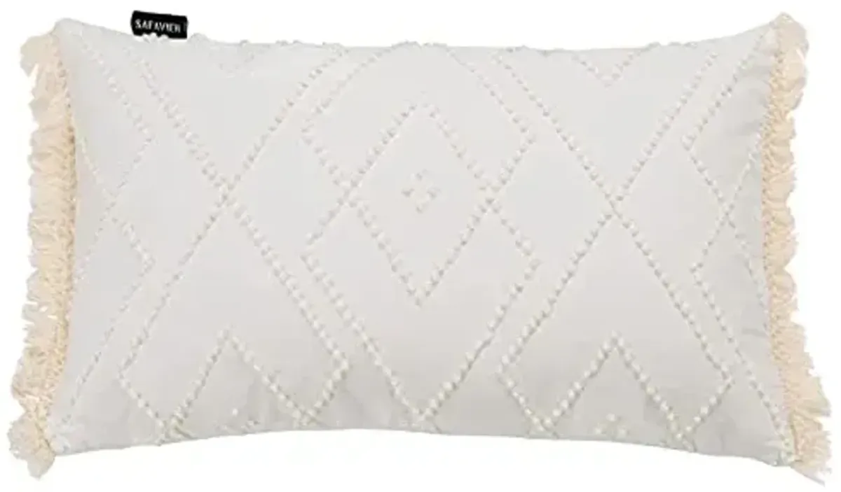 SAFAVIEH Home Collection Sorena Boho 12 x 20-inch White Decorative Accent Pillow PLS7183A-1220, 12"x22"