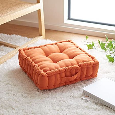 Safavieh Home Collection Gardenia 18-inch Orange Velvet Square Floor Pillow FLP1002D, 0