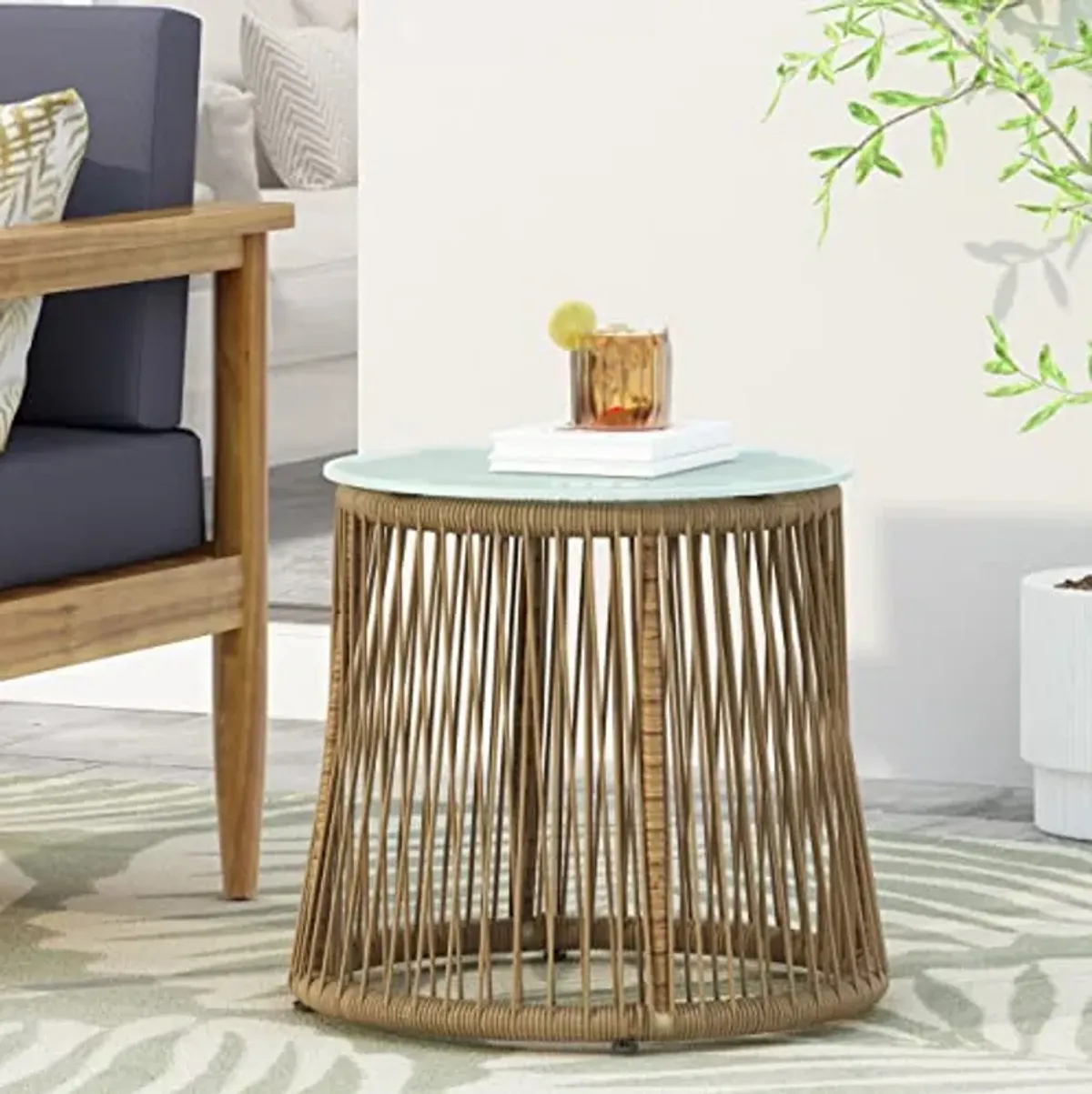 Christopher Knight Home Russell Outdoor END Table, Light Brown + Silver