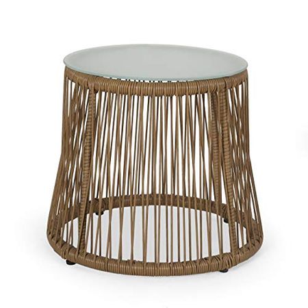 Christopher Knight Home Russell Outdoor END Table, Light Brown + Silver