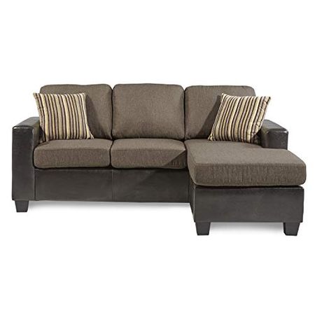 Lexicon Fresno Faux Leather Reversible Sofa Chaise with 2 Pillows, 80" W, Brown