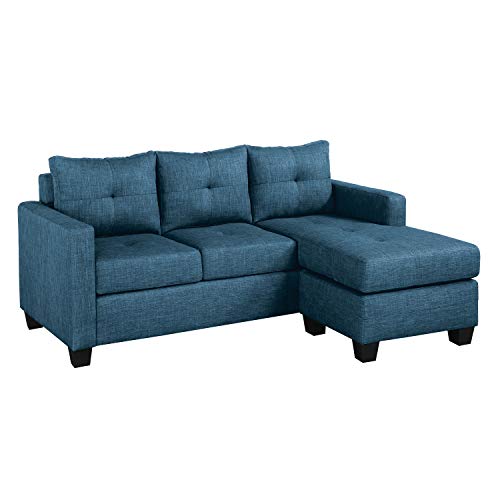 Lexicon Kennedy Tufted Fabric Reversible Sofa Chaise, 78" x 58", Blue