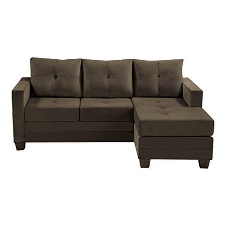 Lexicon Kennedy Tufted Fabric Reversible Sofa Chaise, 78" x 58", Coffee