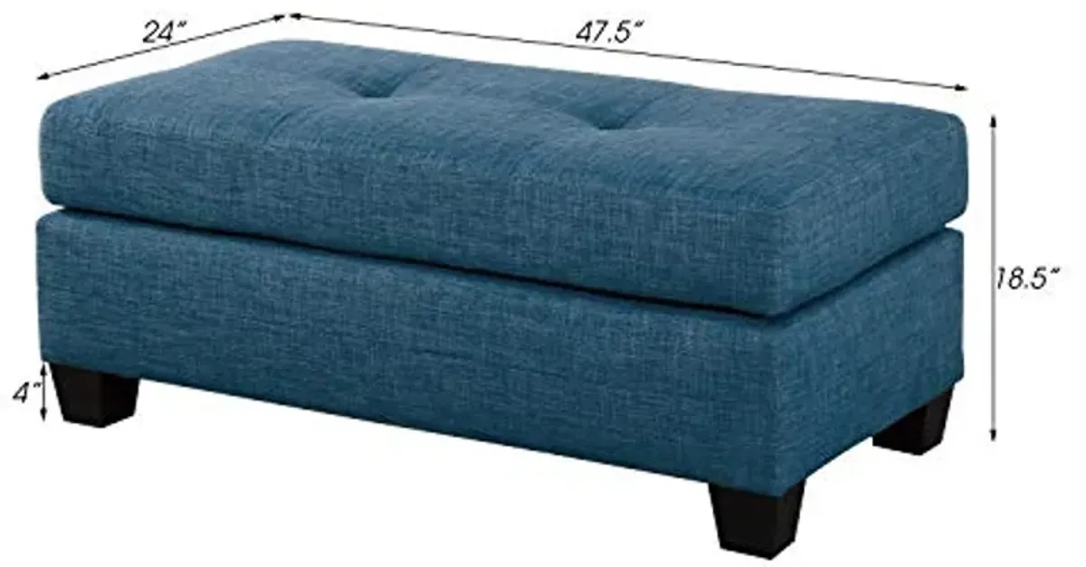 Lexicon Kennedy Tufted Fabric Ottoman, 47.5" W, Blue