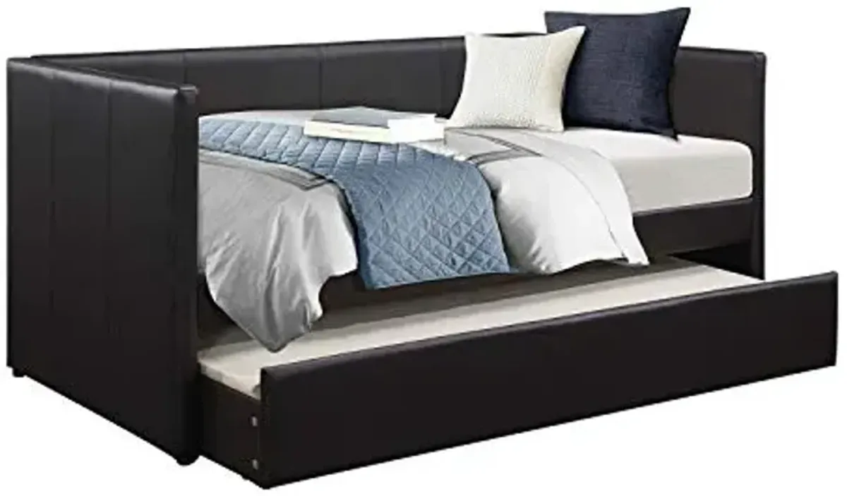 Lexicon Adeline Faux Leather Upholstered Daybed and Trundle, Twin, Black