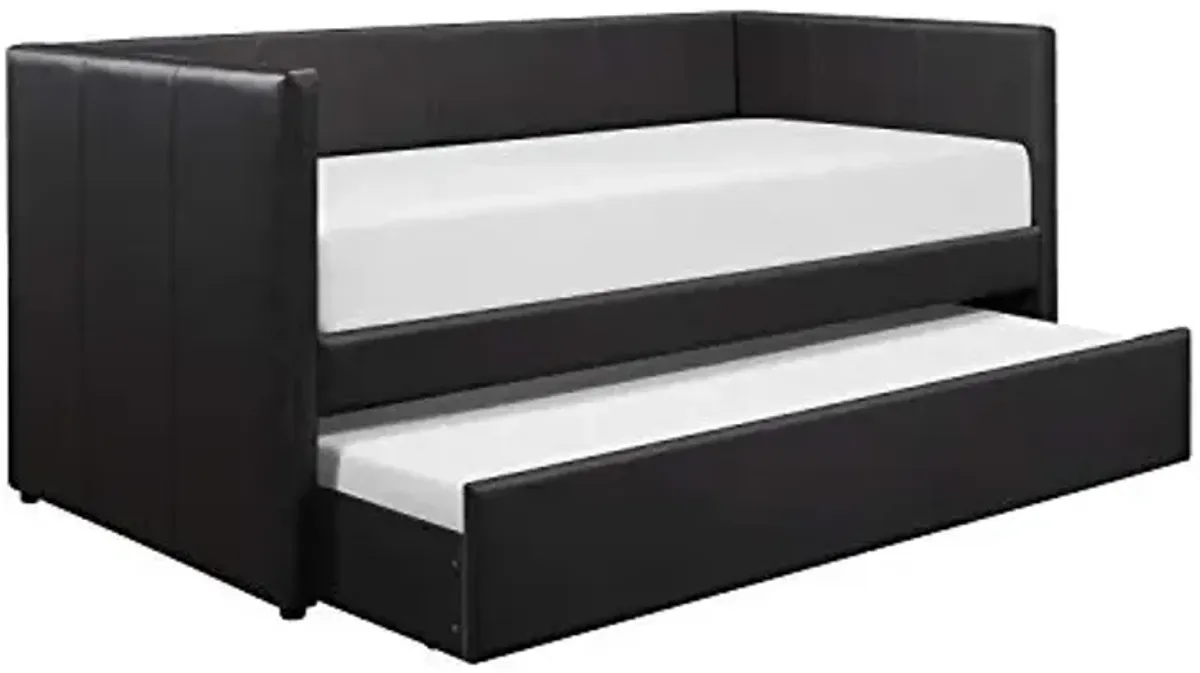 Lexicon Adeline Faux Leather Upholstered Daybed and Trundle, Twin, Black
