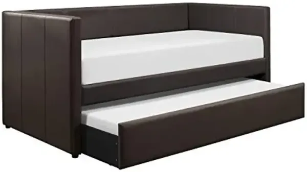Lexicon Adeline Faux Leather Upholstered Daybed and Trundle, Twin, Brown