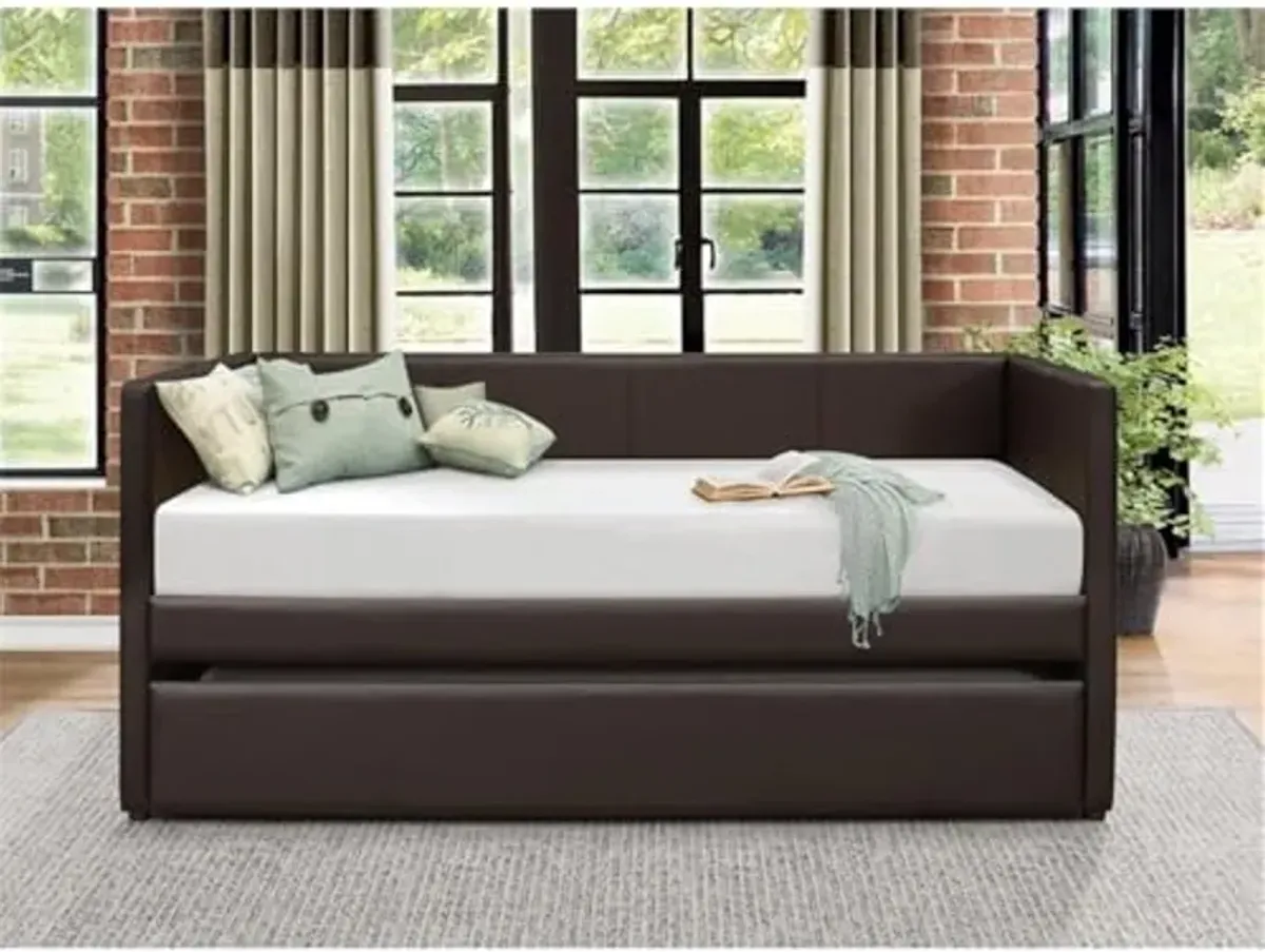 Lexicon Adeline Faux Leather Upholstered Daybed and Trundle, Twin, Brown