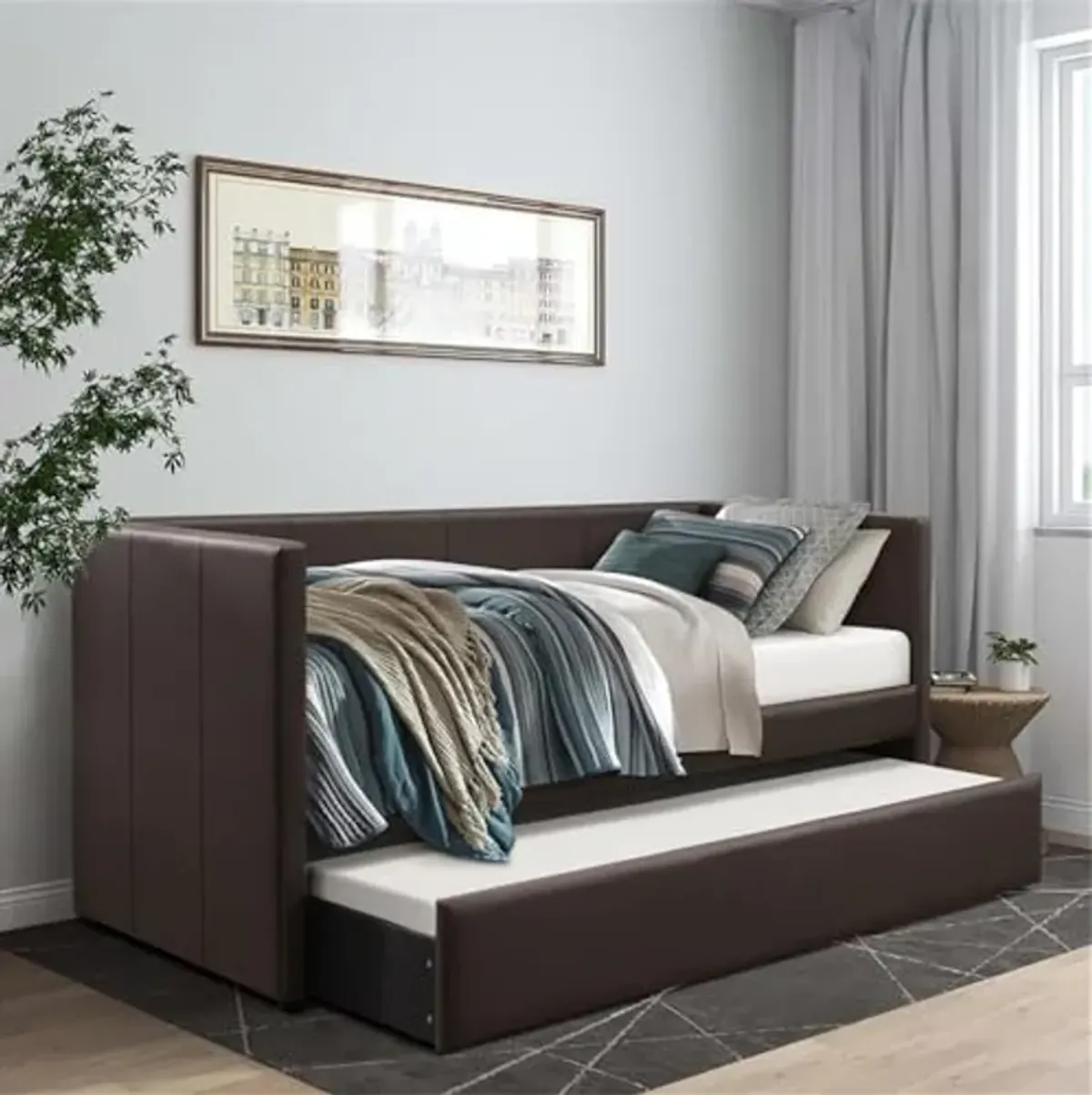 Lexicon Adeline Faux Leather Upholstered Daybed and Trundle, Twin, Brown