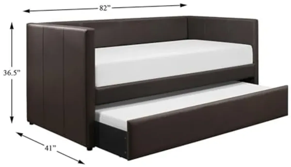 Lexicon Adeline Faux Leather Upholstered Daybed and Trundle, Twin, Brown