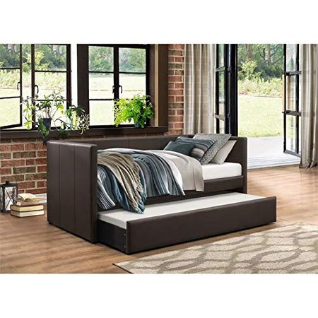 Lexicon Adeline Faux Leather Upholstered Daybed and Trundle, Twin, Brown