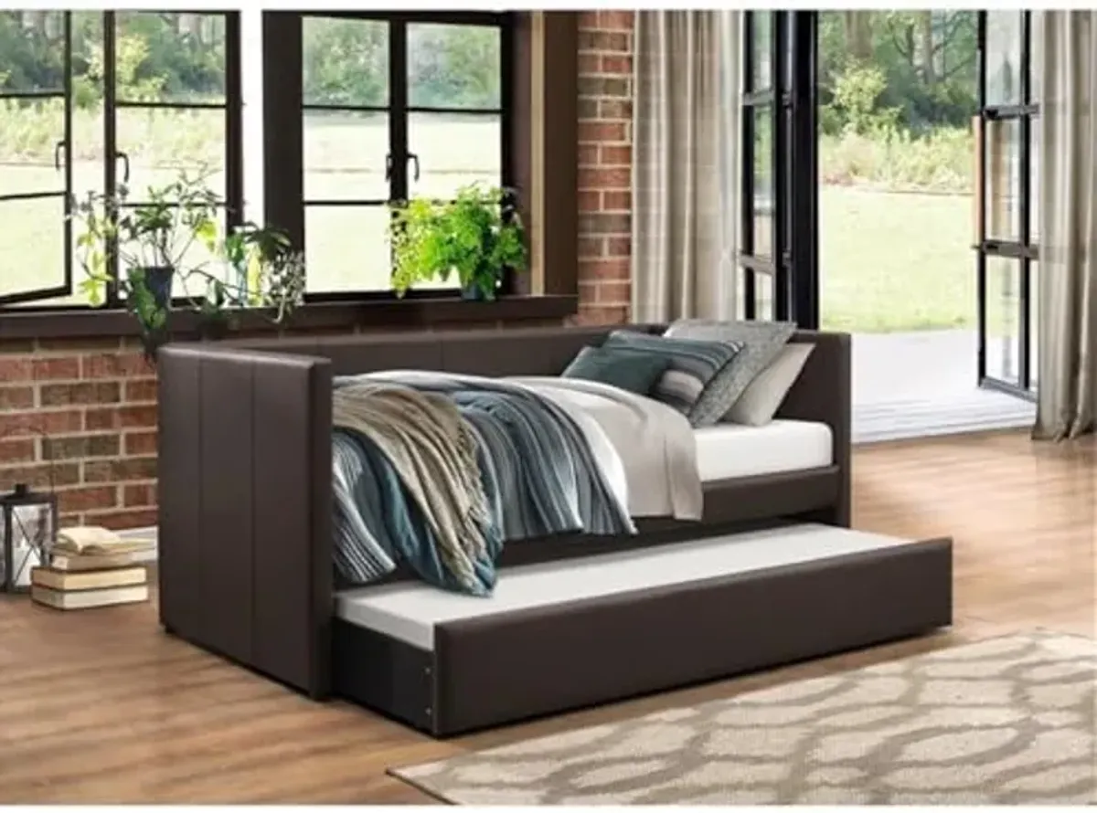 Lexicon Adeline Faux Leather Upholstered Daybed and Trundle, Twin, Brown