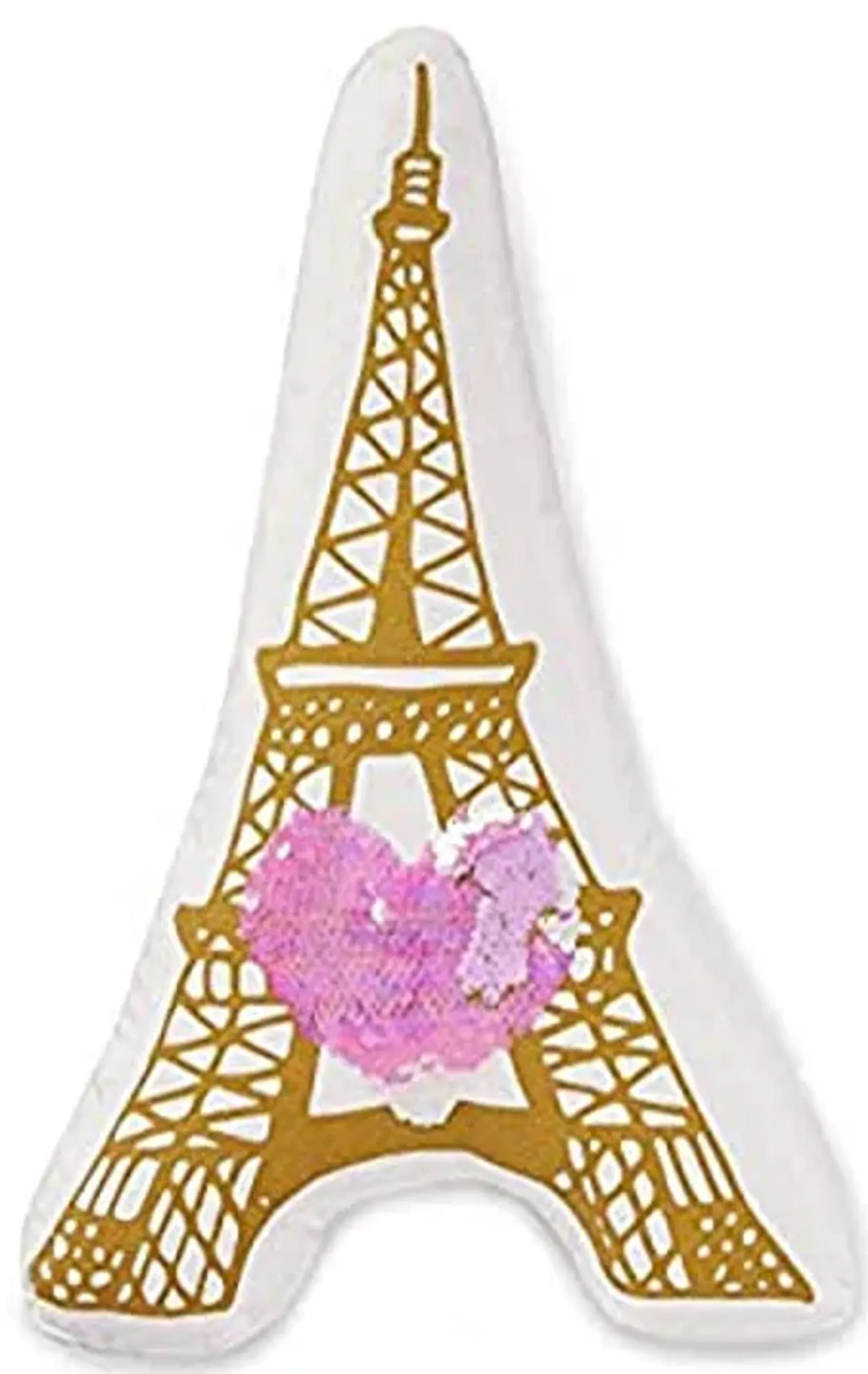 Heritage Kids Eiffel Tower Figural Throw Dec Pillow with Heart Sequin, Gold